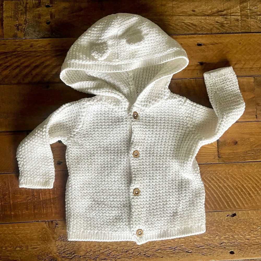 Carter’s White Bear Ear Button-Up Cardigan